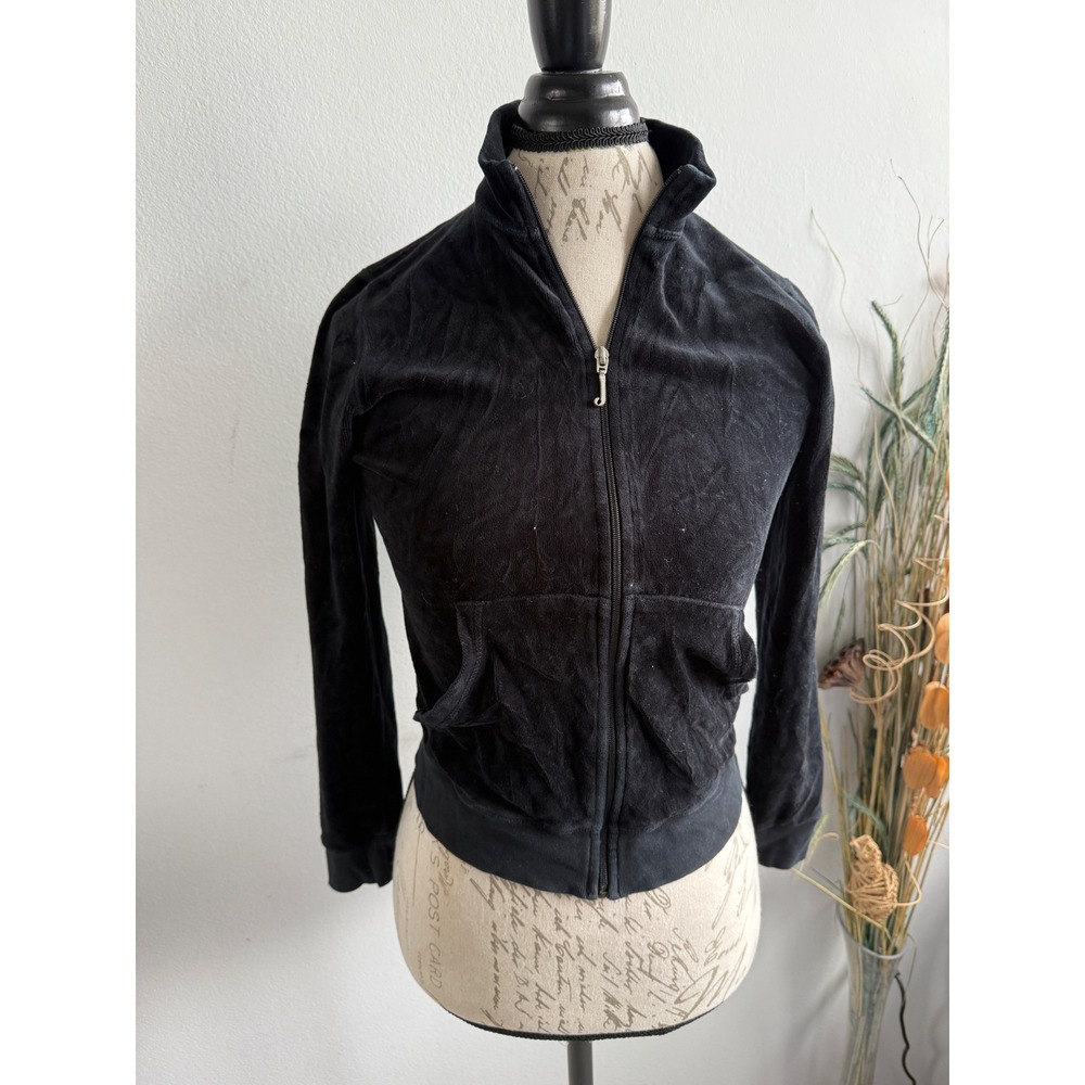 Juicy Couture Girls Black Velour Zip Up Track Jacket Mock Neck Size 14‎ Vintage
